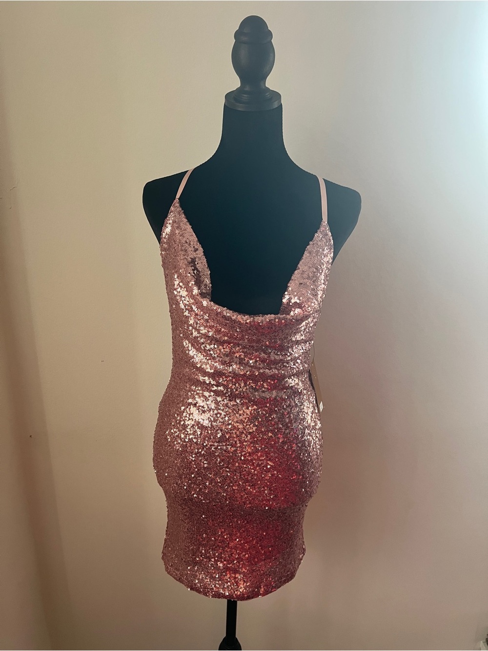 Pink Sequin Cowl Neck Mini Dress Size Small